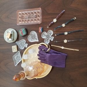 Vtg Mid Century Fownes Leather Antron Purple Bow Driving Gloves